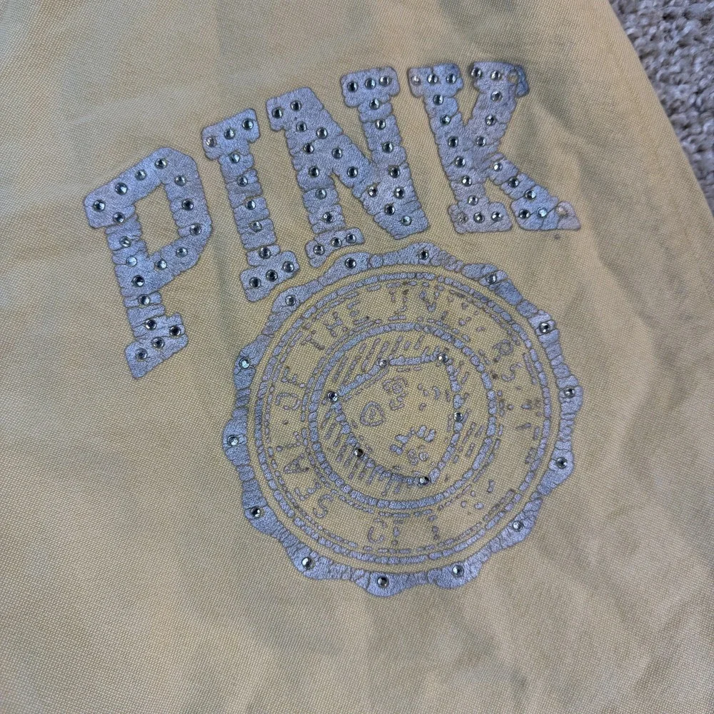 Y2K Victoria's Secret PINK Pajama Pants Womens Med Yellow Cotton Rhinestone Logo